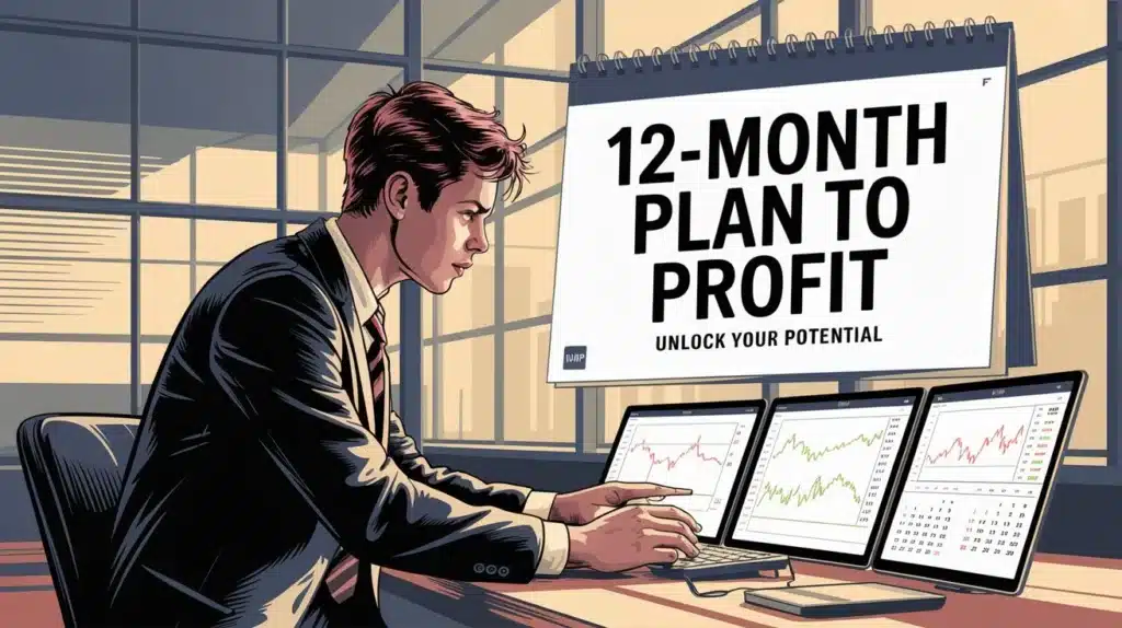 Young trader focused on stock market 12-month profit plan